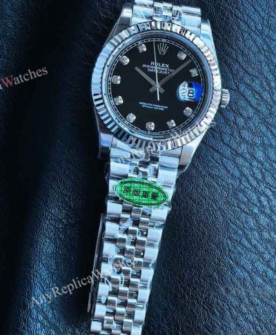 CBD Factory Rolex Datejust Black Face Diamond Markers 41mm Dandong 3235 Movement SS Jubilee Band Watch